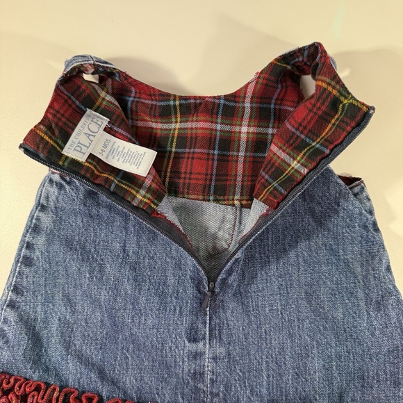 The Children's Place 3-6 Month Denim Jumper Red Plaid Ruffles Fall Christmas - Picture 5 of 10